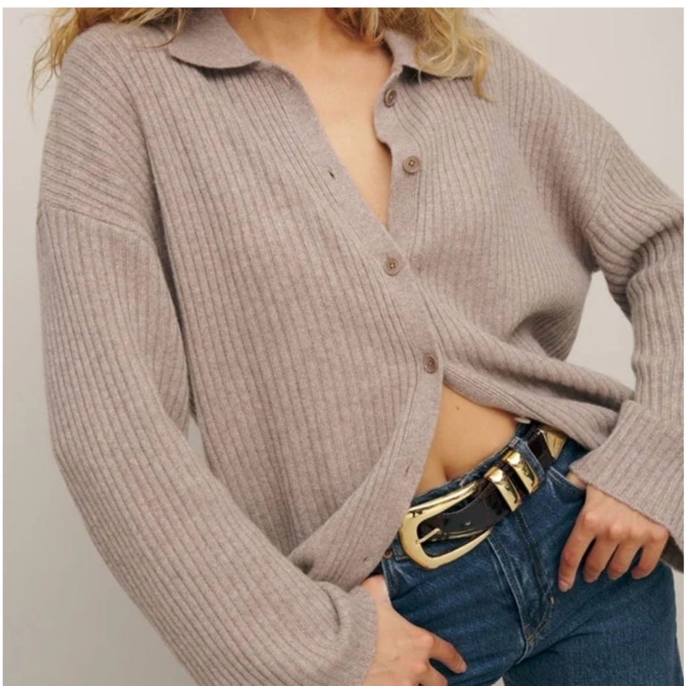 Reformation Fantino Cashmere Ribbed Button Cardigan Sweater- Size XS - Picture 4 of 10